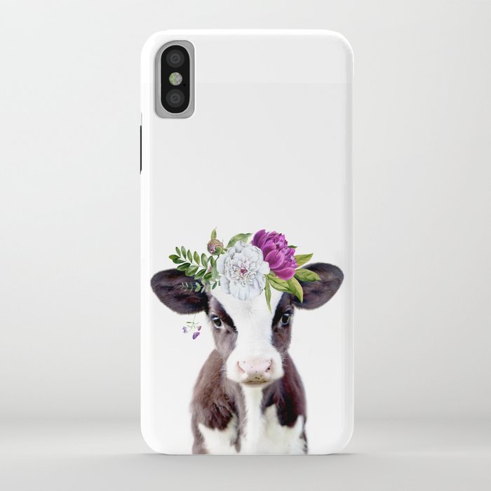 baby cow with flower crown iphone case
