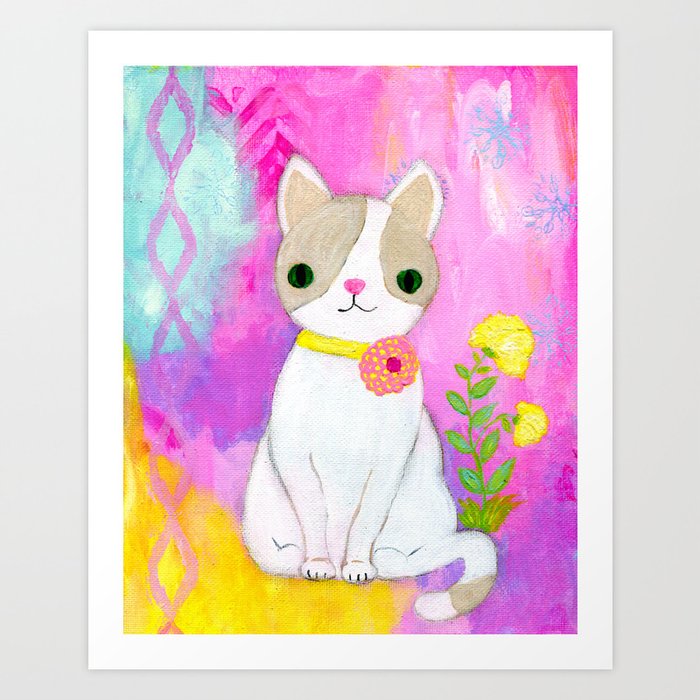 Cat Painting Kitty Painting White Cat Girls Room Decor