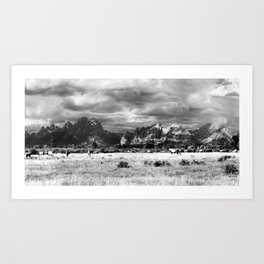 Horse and Grand Teton (Black and White) Art Print