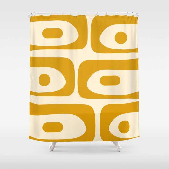 Mid-Century Modern Piquet Minimalist Abstract Pattern in Honey Mustard and Cream Shower Curtain
