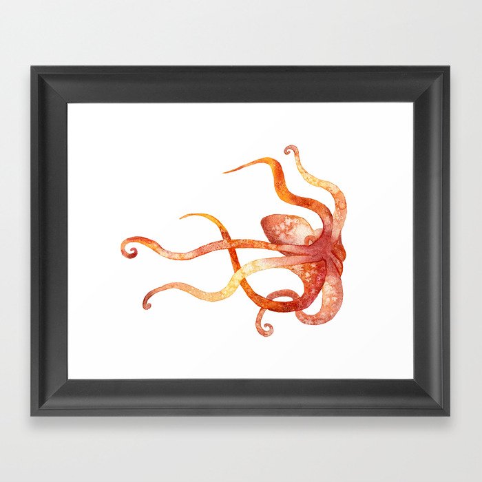 Watercolour Octopus - Red and Orange Framed Art Print