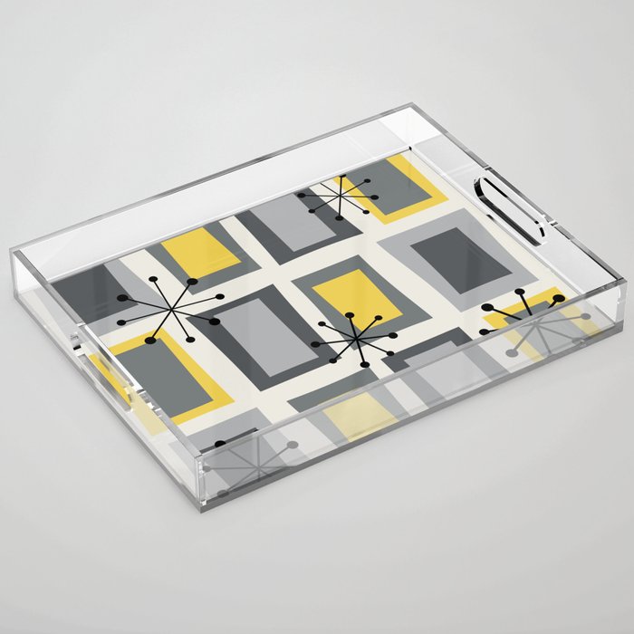 Mid Century Modern Art 'Wonky Doors' Yellow Gray Acrylic Tray