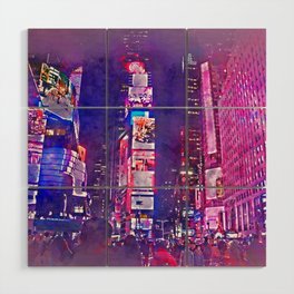 New York City Lights in Watercolor Wood Wall Art