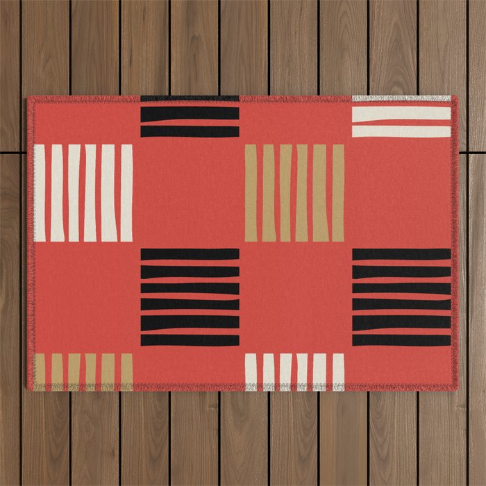 Mid Century Modern Check and Stripes Pattern 242 Outdoor Rug