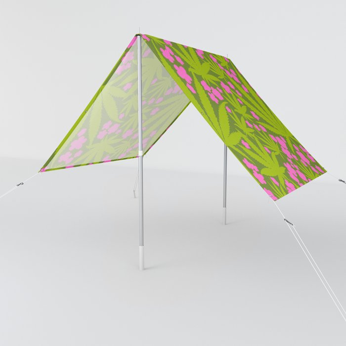 Bright Green And Hot Pink Cannabis Leaves And Flowers Retro Modern Botanical Scandi Floral Pattern Sun Shade