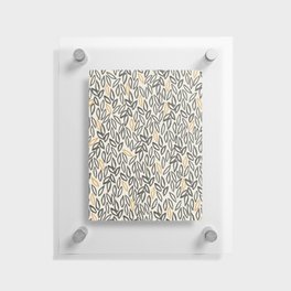 Organic Leaves Abstract Pattern in Charcoal Gray, Muted Mustard Gold, and Cream Floating Acrylic Print
