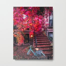 New York City Brooklyn Bicycle and Autumn Foliage Metal Print | Urban, Bicycle, Digital, Brownstone, Leaves, Film, Long Exposure, Newyorkcity, City, Newyork 