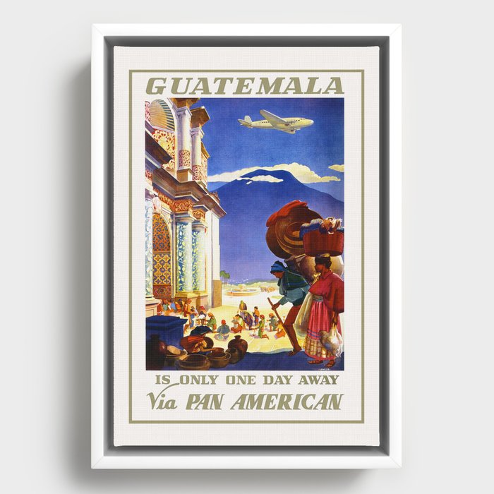 Guatemala Vintage Travel Poster 1930s / Travel Poster / PAA Wall Art Print / PAN, Aircraft, Guatemala Framed Canvas