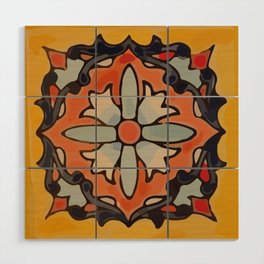 Ocher flower retro mexican tile boho chic mosaic Wood Wall Art