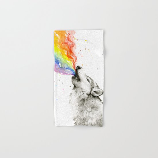 Wolf Rainbow Watercolor Howling Animal Whimsical Animals Hand & Bath Towel