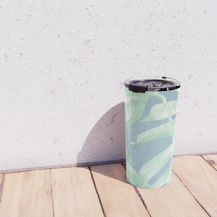 tropical leaves luxe pastel sea turquoise blue green travel mug by