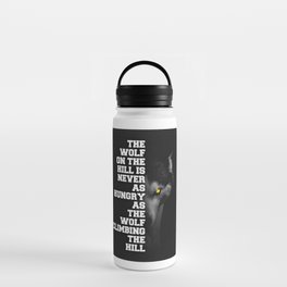 Wolf Motivational Black And White Wolve Wolf Climbing The Hill Water Bottle