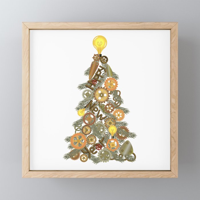 Steampunk Christmas Tree Framed Mini Art Print