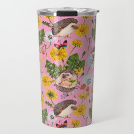 Dandelion Flowers with hedgehogs - pink Travel Mug