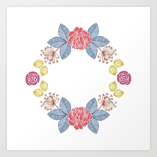 Hand Drawn Floral Wreath Design Art Print