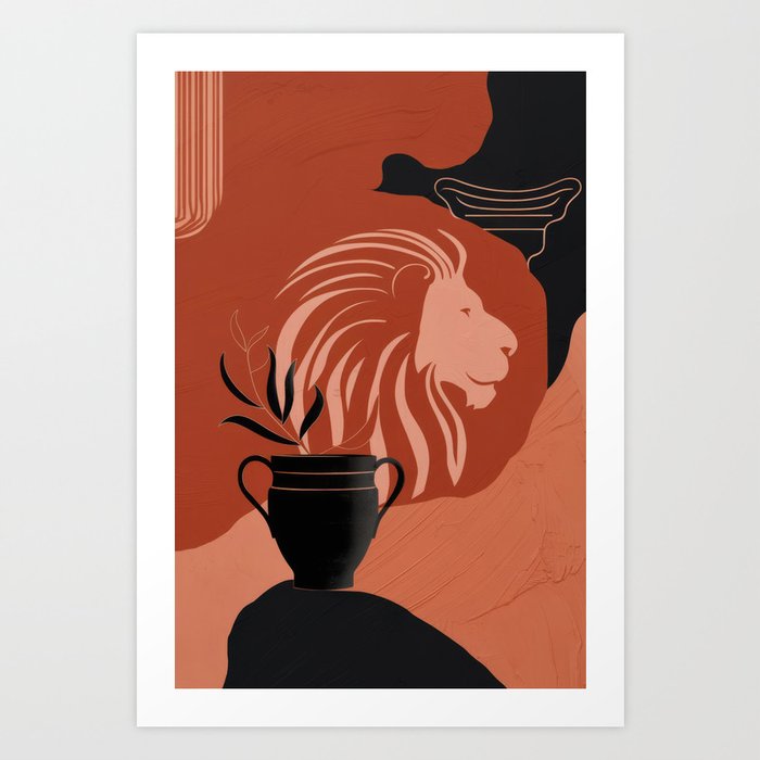 Greek Lion Silhouettes #1 Echoes of Antiquity Art Print