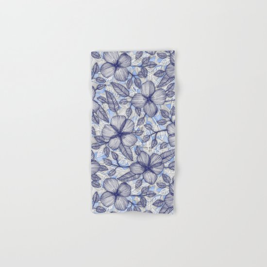 Indigo Summer - a hand drawn floral pattern Hand & Bath Towel