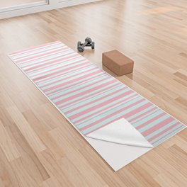 [ Thumbnail: Light Cyan and Light Pink Colored Striped Pattern Yoga Towel ]