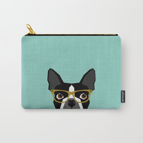 Darby - Boston Terrier pet design with hipster glasses in bold and modern colors for pet lovers Carry-All Pouch
