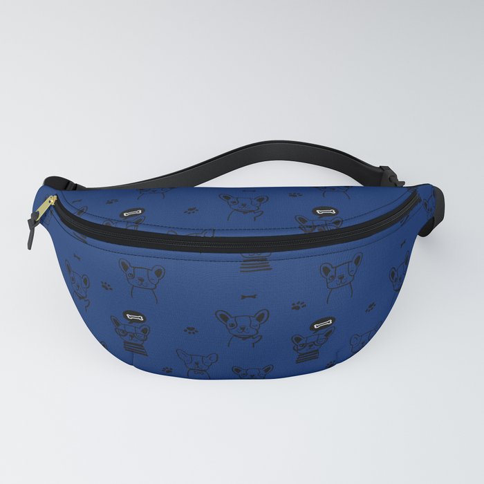 Blue and Black Hand Drawn Dog Puppy Pattern Fanny Pack