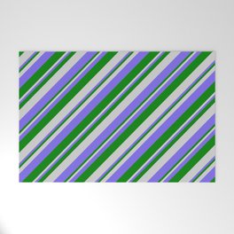[ Thumbnail: Light Gray, Medium Slate Blue & Green Colored Lines/Stripes Pattern Welcome Mat ]