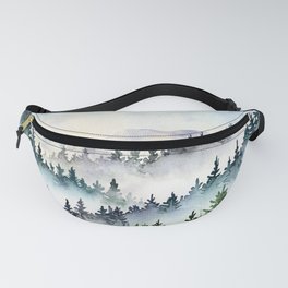 Misty Mountain Pines - Foggy Forest Watercolor Painting Fanny Pack