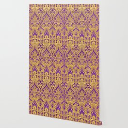 Purple And Golden Damask Wallpaper By Clemm Society6