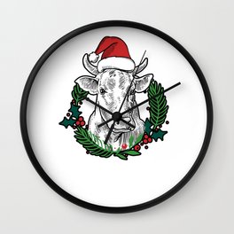 Cow Moooy Christmas Farm Barn Bovine Country Wall Clock