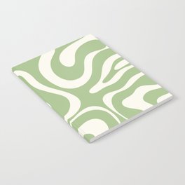 Modern Liquid Swirl Abstract Pattern in Light Sage Green and Cream Notebook