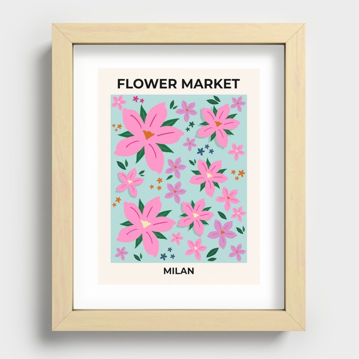 Flower Market Print Pink Lavender Turquoise Flower Market Milan Modern Decor Floral Aesthetic Recessed Framed Print