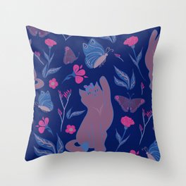 Cat's play - Pink and blue Throw Pillow