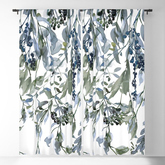 Watercolor Leaves Floral Prints Blackout Curtain