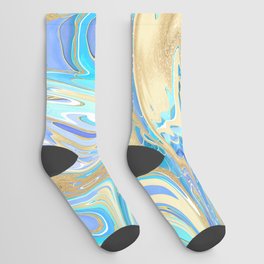 Pearlescent Aqua & Gold Liquid Marble Socks