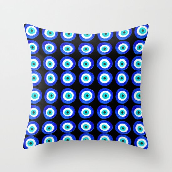 Evil Eye Talisman - on black Throw Pillow