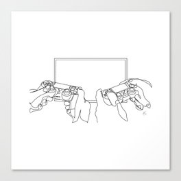 " Gaming Collection " - Hands Holding Gamepads In Front Of Tv Canvas Print