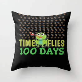 Days Of School 100th Day Flies Kawaii Frog Throw Pillow