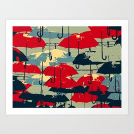 Umbrella Art Art Print | Pop Art, Rain, Red, Umbrella, Painting, Digital, Black, Pattern 