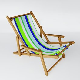 [ Thumbnail: Colorful Powder Blue, Blue, Chartreuse, Lavender & Lime Green Colored Lines Pattern Sling Chair ]