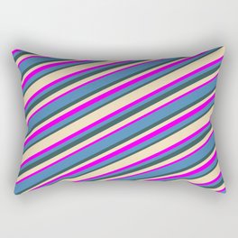 [ Thumbnail: Tan, Fuchsia, Blue, and Dark Slate Gray Colored Stripes Pattern Rectangular Pillow ]
