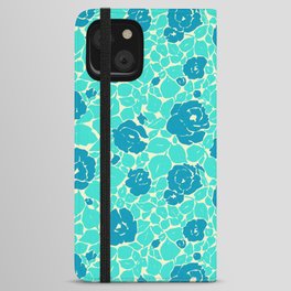 Blue and turquoise roses pattern iPhone Wallet Case