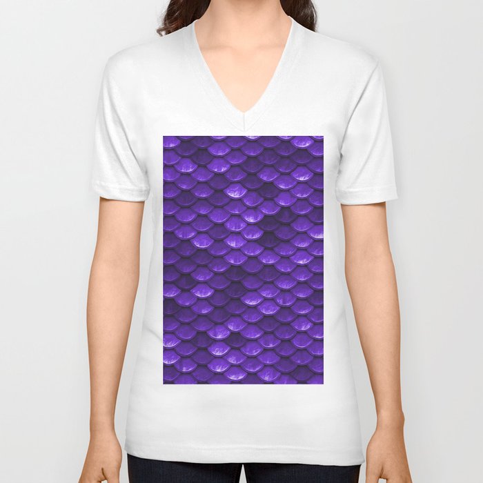 Purple Mermaid Tail Scales V Neck T Shirt