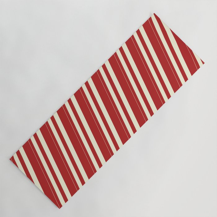 Beige & Red Colored Lined/Striped Pattern Yoga Mat