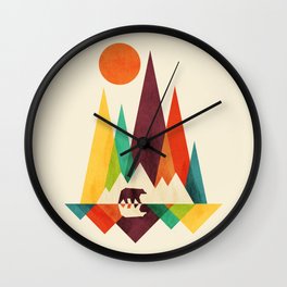 Bear In Whimsical Wild Wall Clock | Nature, Bear, Retro, Whimsical, Other, Landscape, Painting, Mountain, Digital, Curated 