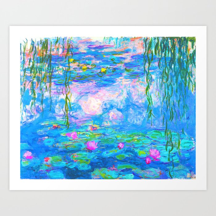 Monet Water Lilies - Pastel Fluro Art Print