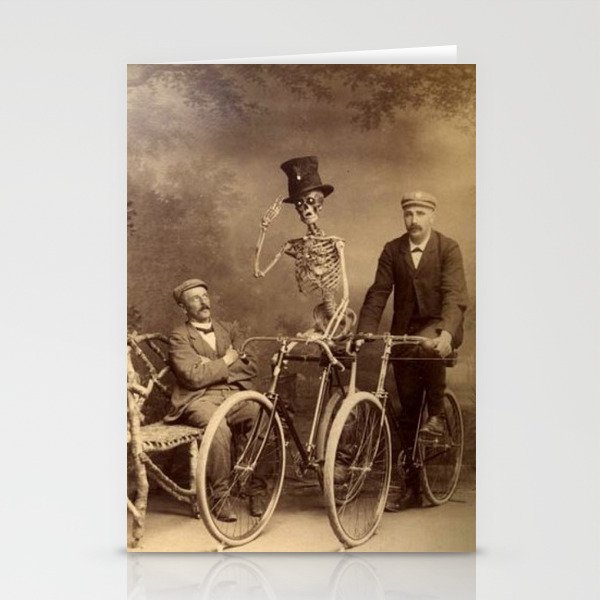Skeleton Bicycling in the Park with a Friend black and white vintage photography / photographs Stationery Cards
