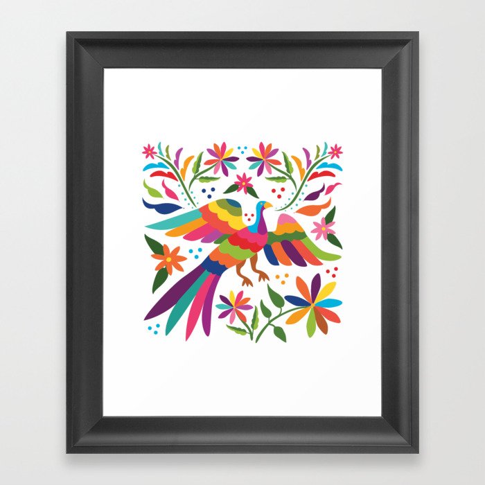 Mexican Otomí Flying Bird Composition / Colorful & happy art by Akbaly Framed Art Print
