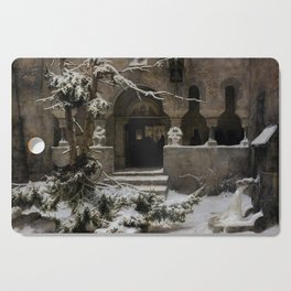 Courtyard of the Monastery Under the Snow - Carl Friedrich Lessing  Cutting Board