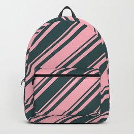 [ Thumbnail: Dark Slate Gray and Light Pink Colored Lined Pattern Backpack ]