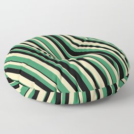 [ Thumbnail: Tan, Sea Green & Black Colored Striped Pattern Floor Pillow ]