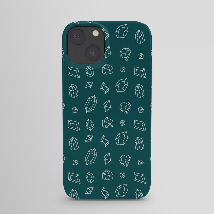 Teal Blue and White Gems Pattern iPhone Case